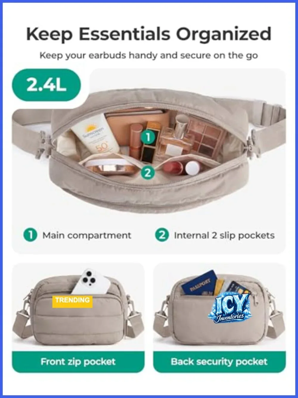 Set of 2 Puffer Hobo Crossbody Bags with Detachable Earbuds Pouch,